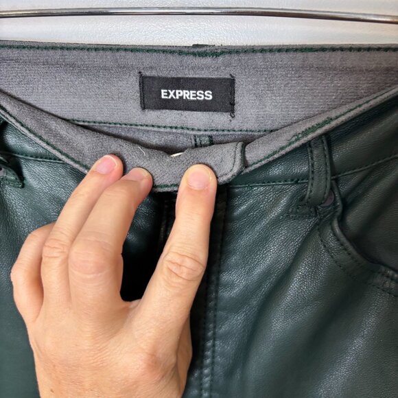 Express Faux Leather Pants Forest Green Slim Fit High Rise Size 8 - Picture 6 of 7